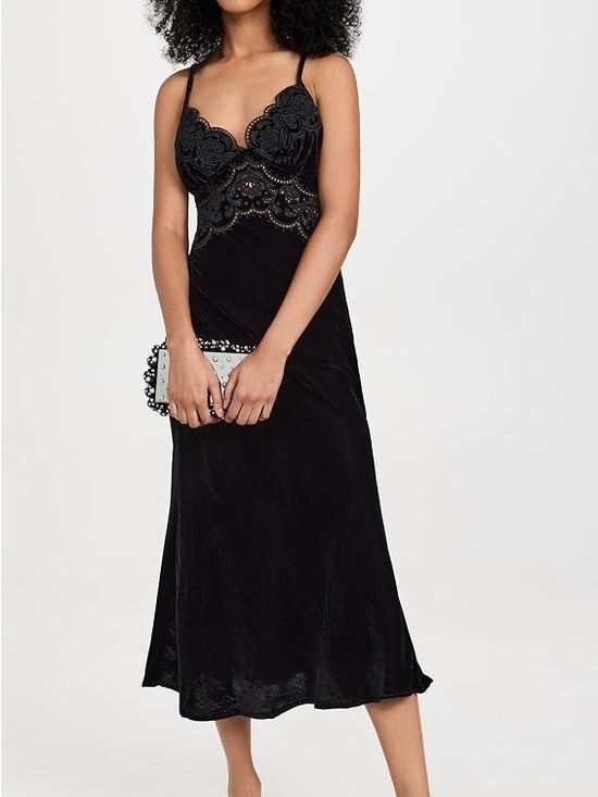 FARM Rio Dresses & Skirts - FARM Rio Black Velvet Slip with Lace Appliqué